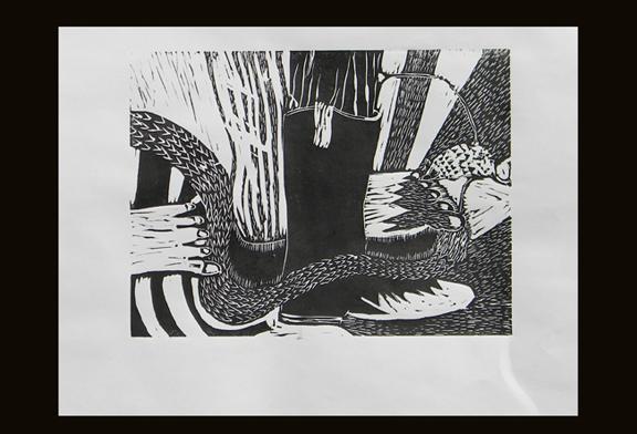 Snake and Boot.2012.Linoleum Cut